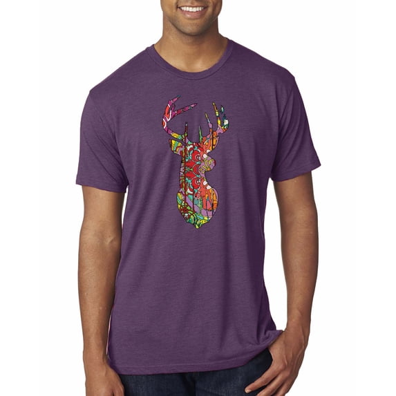 Trippy Colorful Buck Head Rainbow Hunting Deer Mosaic Animal Lover Mens Premium Tri Blend T-Shirt, Vintage Purple, Medium