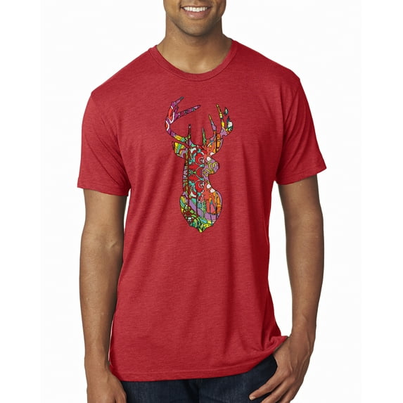 Trippy Colorful Buck Head Rainbow Hunting Deer Mosaic Animal Lover Mens Premium Tri Blend T-Shirt, Vintage Red, X-Large