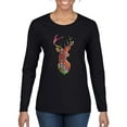 thumbnail image 1 of Trippy Colorful Buck Head Rainbow Hunting Deer Mosaic Animal Lover Womens Graphic Long Sleeve T-Shirt, Black, Small, 1 of 3