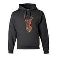 thumbnail image 1 of Trippy Colorful Buck Head Rainbow Hunting Deer Mosaic | Mens Animal Lover Hooded Sweatshirt Graphic Hoodie, Heather Black, X-Large, 1 of 4