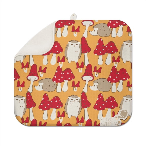Trippy Cottagecore Mushroom Mat Super Absorbent Microfiber Dish Drying Pad Foldable Heat Resistant Countertop Mat Kawaii Vintage Design