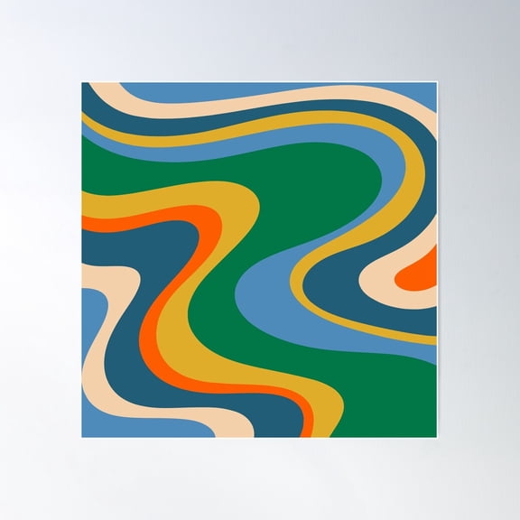 Trippy Dream Wave Machine Retro Abstract Multi Color Swirl Pattern Green Blue Mustard Orange Beige Poster Wall Art, Modern Wall Decor For Living Room Bedroom, 24x24 UNFRAMED