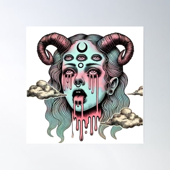 Trippy Dreamy Cloud Melting Face Demon Babe Poster Wall Art, Modern Wall Decor, 30x30 UNFRAMED