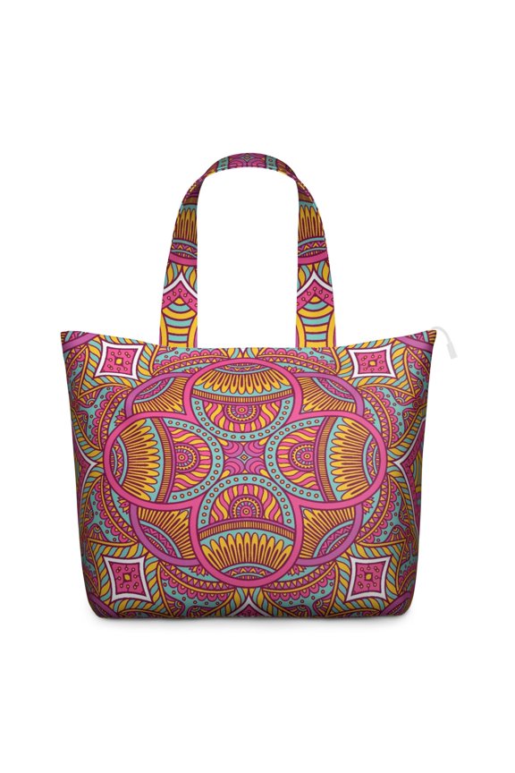 Trippy Dreamy Mala Travel Tote Healing Meditation Bag with Psychedelic Ornament Design, Boho Relaxation Weekender
