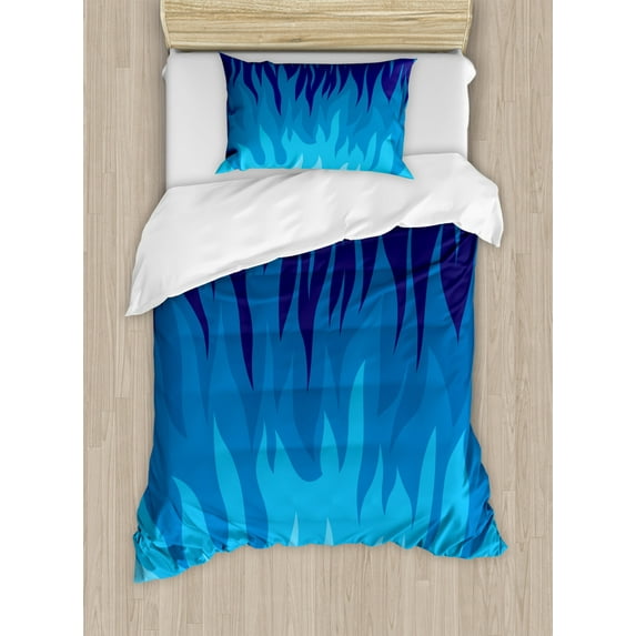 Trippy Duvet Cover Set, Abstract Gas Background Exploding Motion Energy Modern Printed Illustration, Decorative 2 Piece Bedding Set with 1 Pillow Shams, Twin Size, Violet Blue, by Ambesonne