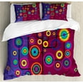 thumbnail image 1 of Trippy Duvet Cover Set, Funny Geometric Circle and Square Shaped Tree Branches Vibrant Retro Art Image, Decorative 3 Piece Bedding Set with 2 Pillow Shams, King Size, Purple Maroon, by Ambesonne, 1 of 3