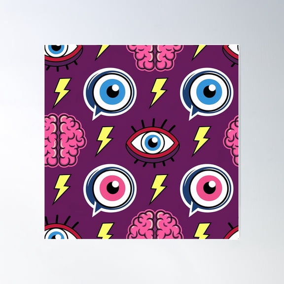 Trippy Eye And Brain Pattern – Psychedelic Pop Art Design Poster Wall Art, Modern Wall Decor For Living Room Bedroom, 24x24 UNFRAMED