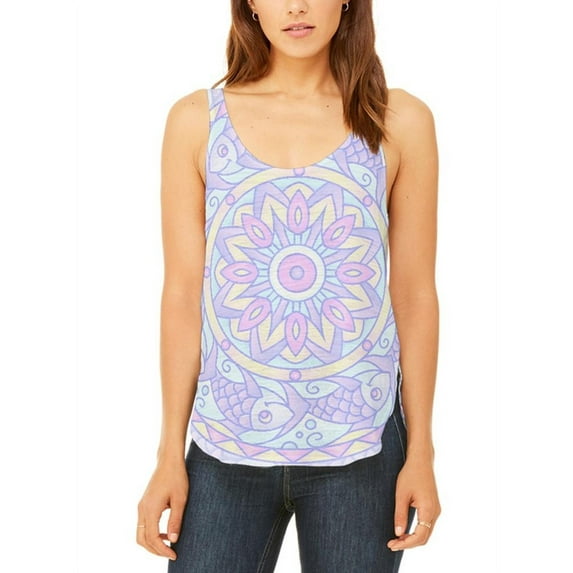 Trippy Fish Mandala Vintage Juniors Flowy Side Slit Tank Top Multi 2XL