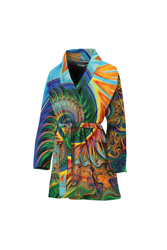 Trippy Fractal Women Bathrobe One Size Univeral Fits, Bohemian Mandala Yoga Boho Geometric Psychedelic Fashion Lightweight Plush Fleece Long Robe For Women. Cattleya Flower Floral