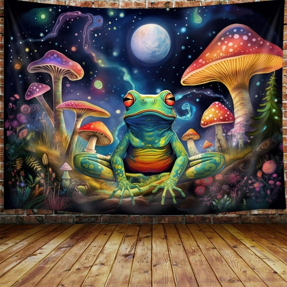 Trippy Frog Mushroom Tapestry, Cool Hippie Colorful Space Galaxy Tapestry Aesthetic Wall Hanging for Bedroom, Fantasy Tapestries Poster Blanket College Dorm Home Decor 40X30inches