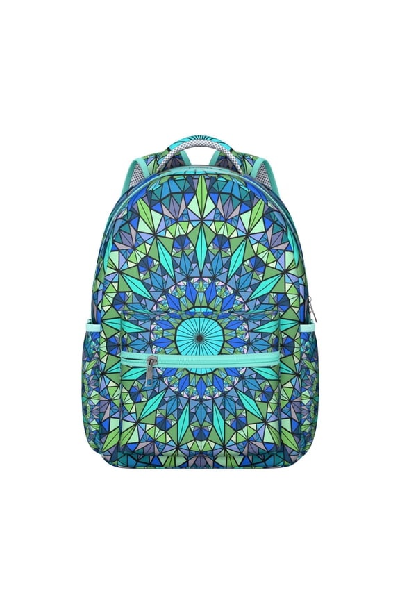 Trippy Geometric School Backpack - Waterproof & Durable Bookbag for Teens, Spiritual Mandala Design, Ergonomic Spinal Support & Organized Compartments