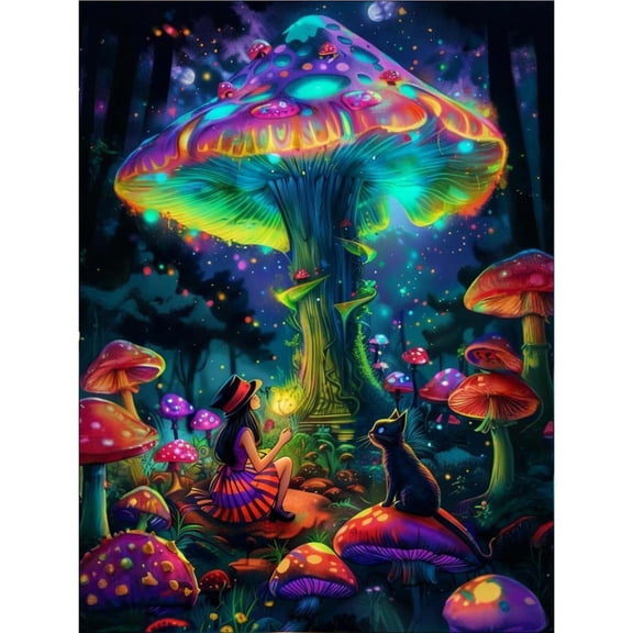 Trippy Glowing Mushroom Forest 5D Diamond Painting Kit for Adults, Full Drill DIY Diamond Art, Psychedelic Fantasy Home Wall Decor
