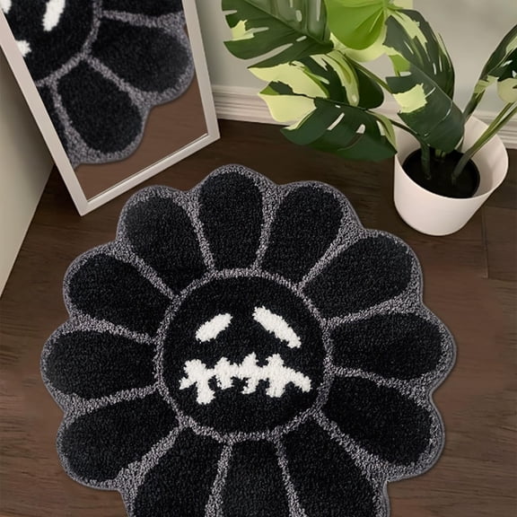 Trippy Happy Face Rug Cool Rugs Tufted Quick Dry Bath Mats for Bathroom Non Slip Bath Mat Water Absorbent 3.3FT Black Bathroom Rugs Halloween Gothic Ghost Skull Horror Decor Carpet