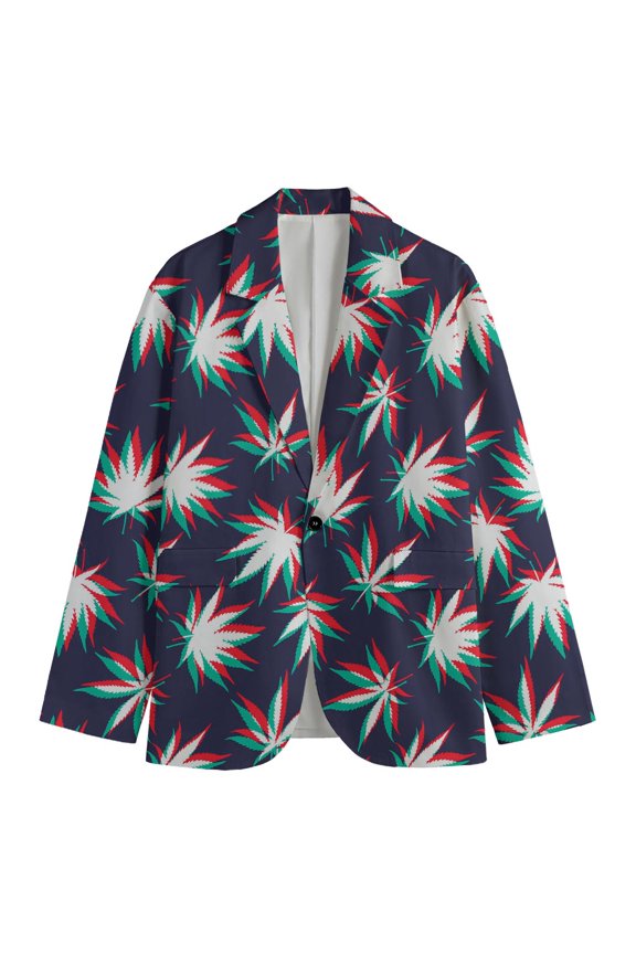 Trippy Hemp Leaves Reggae Pattern Print Men'S Blazer, Hippie Fun Novelty Blazer