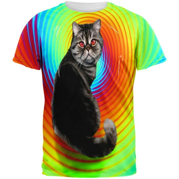 Trippy Hipno Cat All Over Adult T-Shirt - 2X-Large