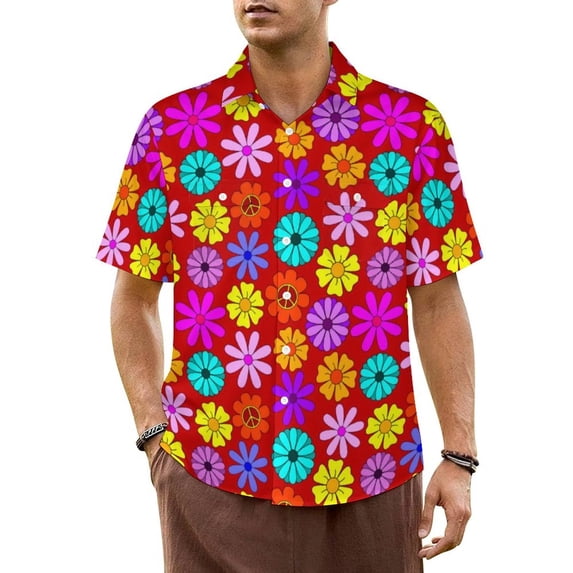 Trippy Hippie Beach Shirt Man Light Green and Retro Casual Shirts Hawaiian Short Sleeve S