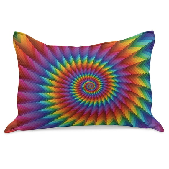 Trippy Knitted Quilt Pillowcover, Psychedelic Rainbow Spiral in Vibrant Colors Circular Rainbow of Optical Illusion, Standard King Size Pillow Cover for Bedroom, 36" x 20", Multicolor, by Ambesonne
