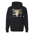 thumbnail image 1 of Trippy Long Horn Cow Skull Fashion Graphic Hoodie Sweatshirt, Black, Small, 1 of 1