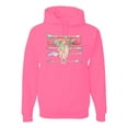 thumbnail image 1 of Trippy Long Horn Cow Skull Fashion Graphic Hoodie Sweatshirt, Neon Pink, Small, 1 of 1