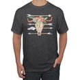 thumbnail image 1 of Trippy Long Horn Cow Skull Fashion Graphic T-Shirt, Heather Black, Small, 1 of 1