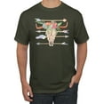 thumbnail image 1 of Trippy Long Horn Cow Skull Fashion Graphic T-Shirt, Military Green, 2XL, 1 of 1