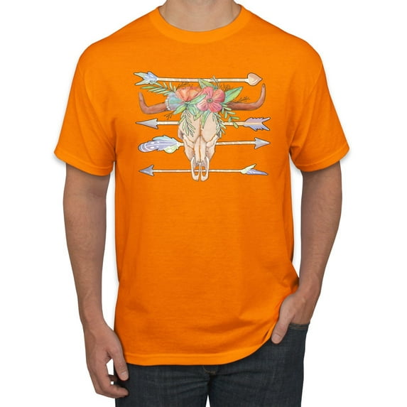 Trippy Long Horn Cow Skull Fashion Graphic T-Shirt, Orange, Small