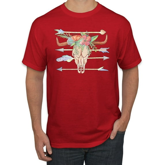 Trippy Long Horn Cow Skull Fashion Graphic T-Shirt, Red, 5XL