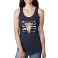 thumbnail image 1 of Trippy Long Horn Cow Skull Fashion Ladies Racerback Tank Top, Navy, Small, 1 of 1