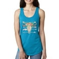 thumbnail image 1 of Trippy Long Horn Cow Skull Fashion Ladies Racerback Tank Top, Turquoise, Small, 1 of 1