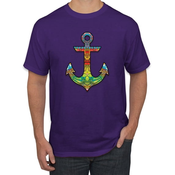 Trippy Mandala Nautical Colorful Mosaic Anchor | Mens Fashion Graphic T-Shirt, Purple, X-Large