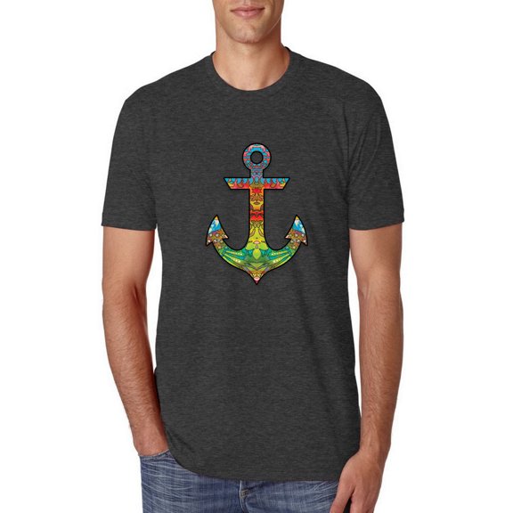 Trippy Mandala Nautical Colorful Mosaic Anchor | Mens Fashion Premium Tri Blend T-Shirt, Vintage Black, Small