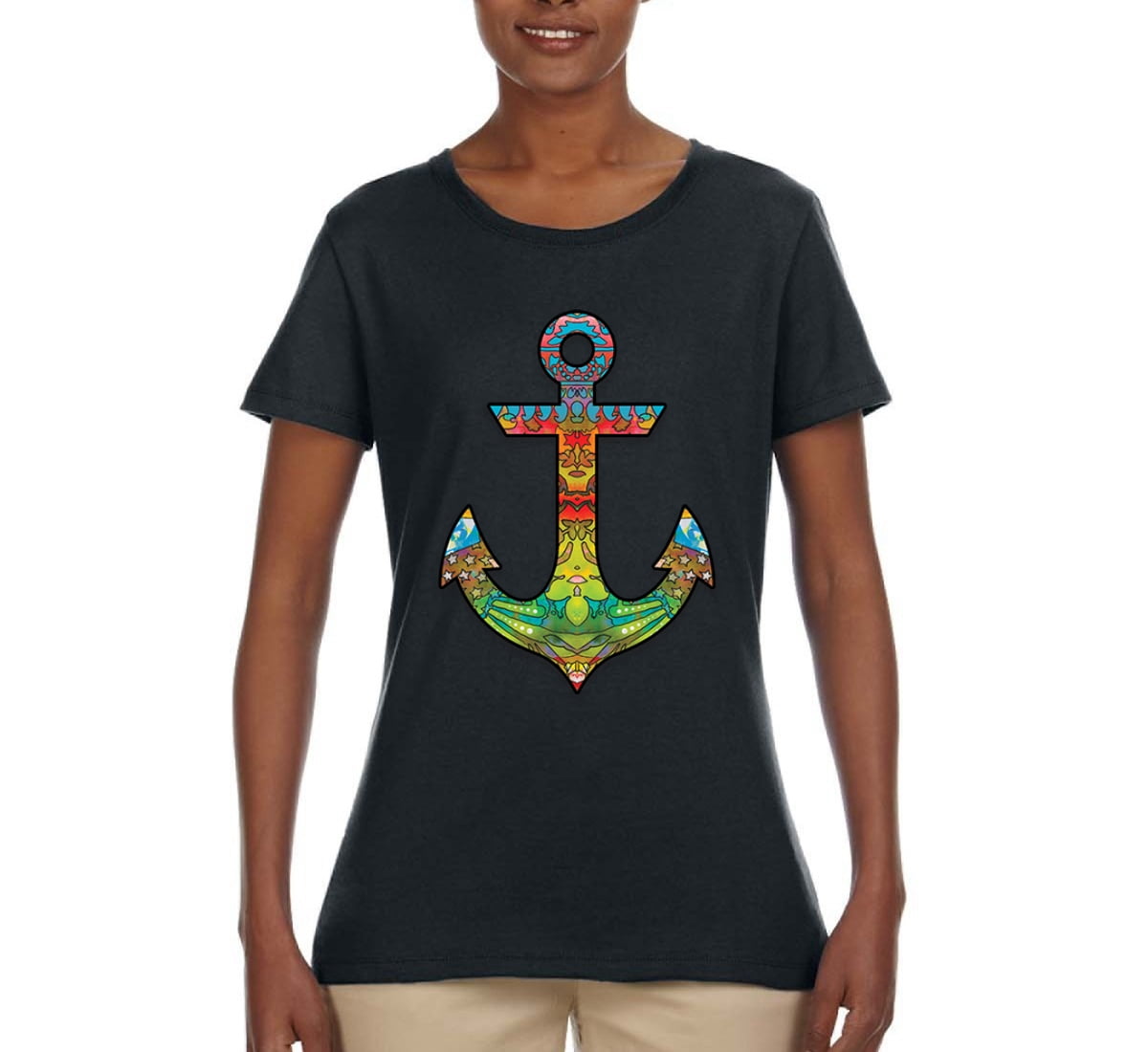 Black Red Striped Anchor Print T-shirt - Pack of 2