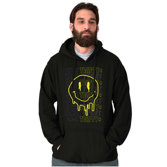Trippy Melting Dripping Happy Face Unisex Plus Fleece Graphic Hoodie Brisco Brands 2X
