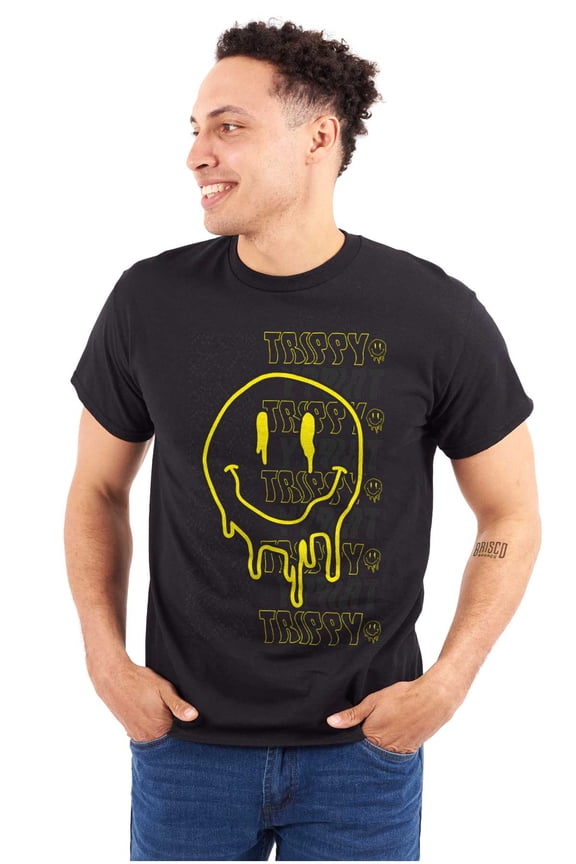 Trippy Melting Dripping Happy Face Men's Graphic T Shirt Tees Brisco Brands S