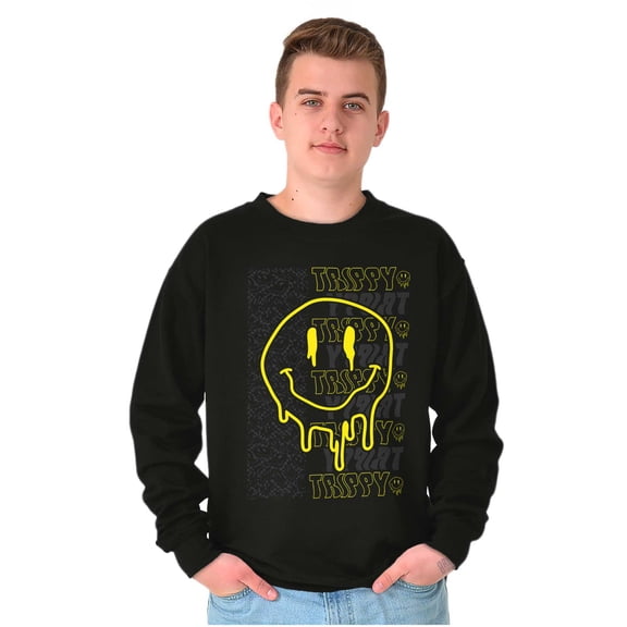 Trippy Melting Dripping Happy Face Sweatshirt for Men or Women Brisco Brands X