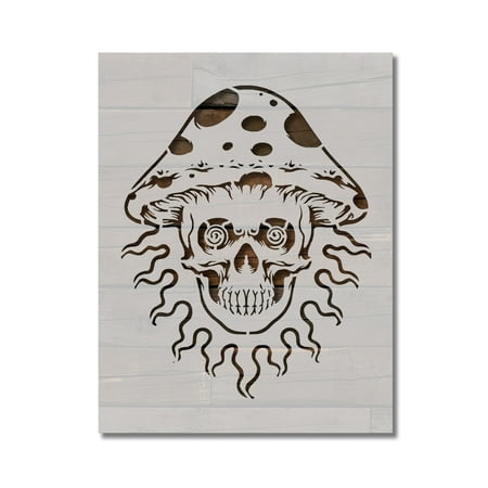 Trippy Mushroom Head Skull Stencil Template Reusable 8.5 x 11 Inches for Painting on Walls, Wood, Arts and Crafts by Stencilville