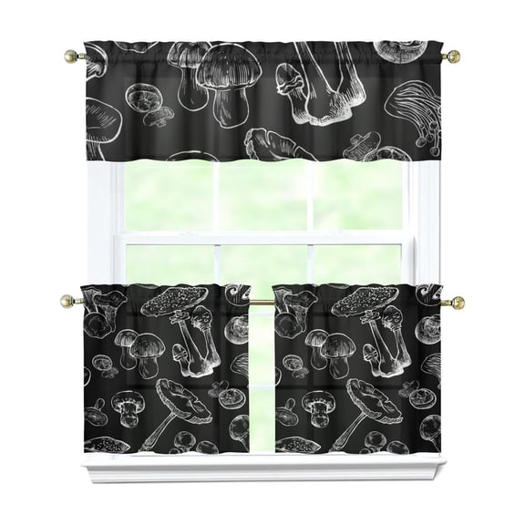 Trippy Mushroom Kitchen Curtains Set, Magical Forest Mushrooms and Boho Mushroom Rod Pocket Tier and Valance, Vintage Mushroom Style, Easy Maintenance