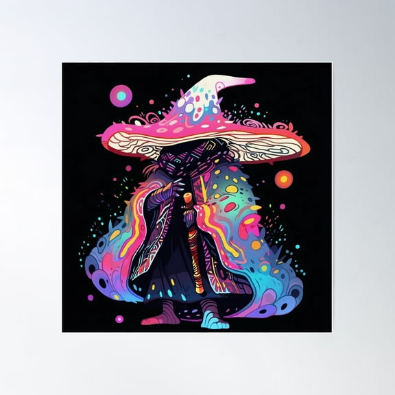 Trippy Mushroom Wizard Poster Wall Art, Modern Wall Decor For Living Room Bedroom, 16x16 UNFRAMED