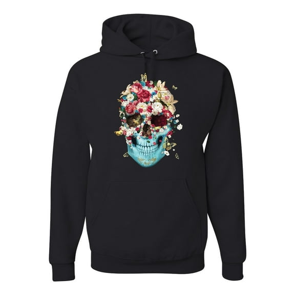 Trippy Nature Insects Dandellion Skull Fashion Graphic Hoodie Sweatshirt, Black, Small