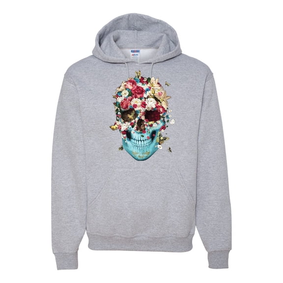 Trippy Nature Insects Dandellion Skull Fashion Graphic Hoodie Sweatshirt, Heather Grey, Small