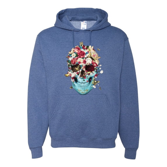 Trippy Nature Insects Dandellion Skull Fashion Graphic Hoodie Sweatshirt, Vintage Heather Blue, Medium