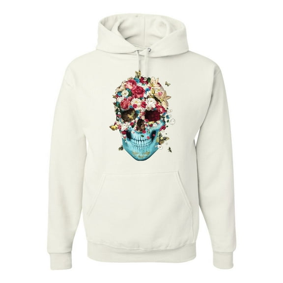 Trippy Nature Insects Dandellion Skull Fashion Graphic Hoodie Sweatshirt, White, Large