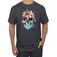 thumbnail image 1 of Trippy Nature Insects Dandellion Skull Fashion Graphic T-Shirt, Charcoal, Medium, 1 of 1