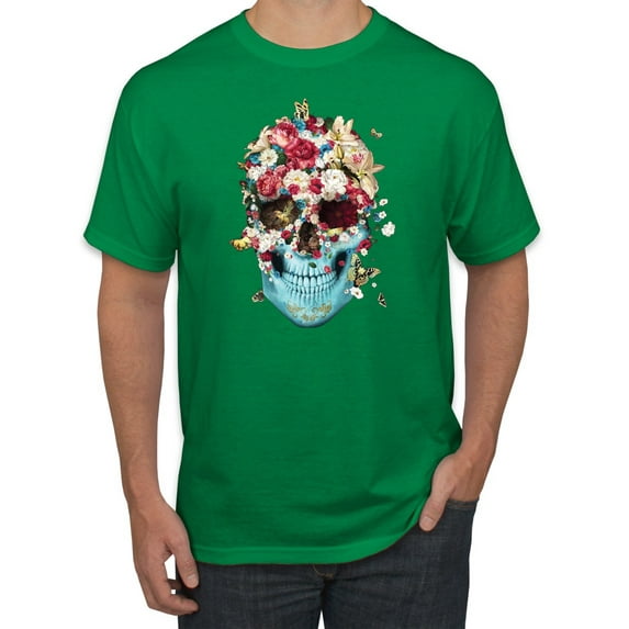 Trippy Nature Insects Dandellion Skull Fashion Graphic T-Shirt, Kelly, Medium