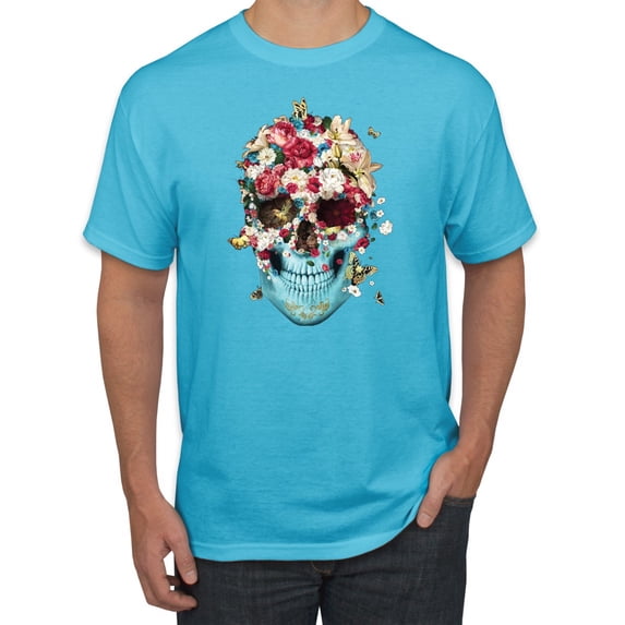 Trippy Nature Insects Dandellion Skull Fashion Graphic T-Shirt, Light Turquoise, 2XL