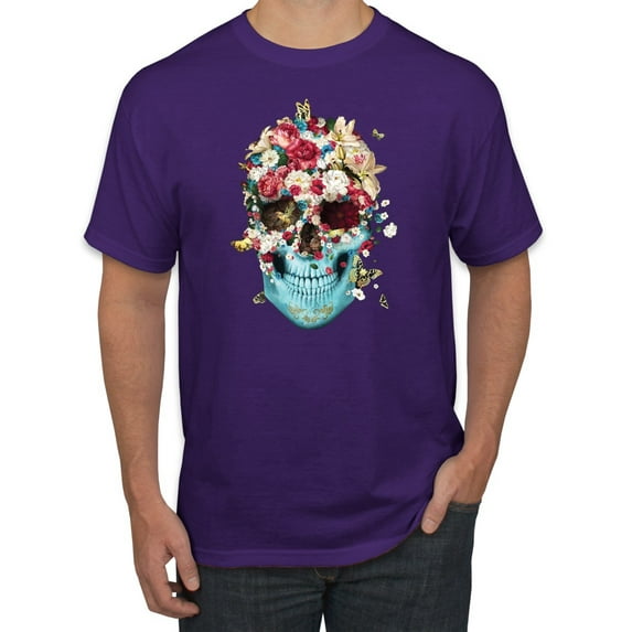 Trippy Nature Insects Dandellion Skull Fashion Graphic T-Shirt, Purple, 5XL