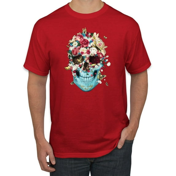 Trippy Nature Insects Dandellion Skull Fashion Graphic T-Shirt, Red, Large