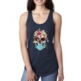 thumbnail image 1 of Trippy Nature Insects Dandellion Skull Fashion Ladies Racerback Tank Top, Navy, Medium, 1 of 1