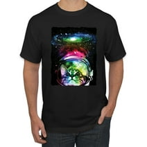 Trippy Neon Space Astronaut Lunar Cat | Mens Cat Lover Graphic T-Shirt, Black, Small