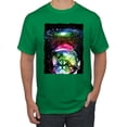 thumbnail image 1 of Trippy Neon Space Astronaut Lunar Cat | Mens Cat Lover Graphic T-Shirt, Kelly, Small, 1 of 1